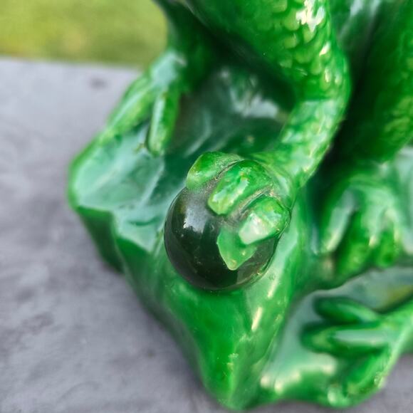 Mythical Candle Two Headed Green Dragon Red Eyes Holding Sphere Unburned *read* - Picture 15 of 15